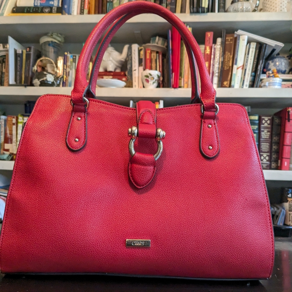 Chaps Red Faux Leather Handbag- Medium